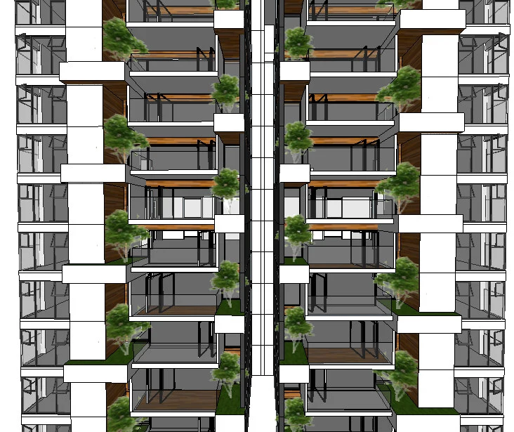Mặt đứng tòa Altaz với cây xanh ở lô-gia