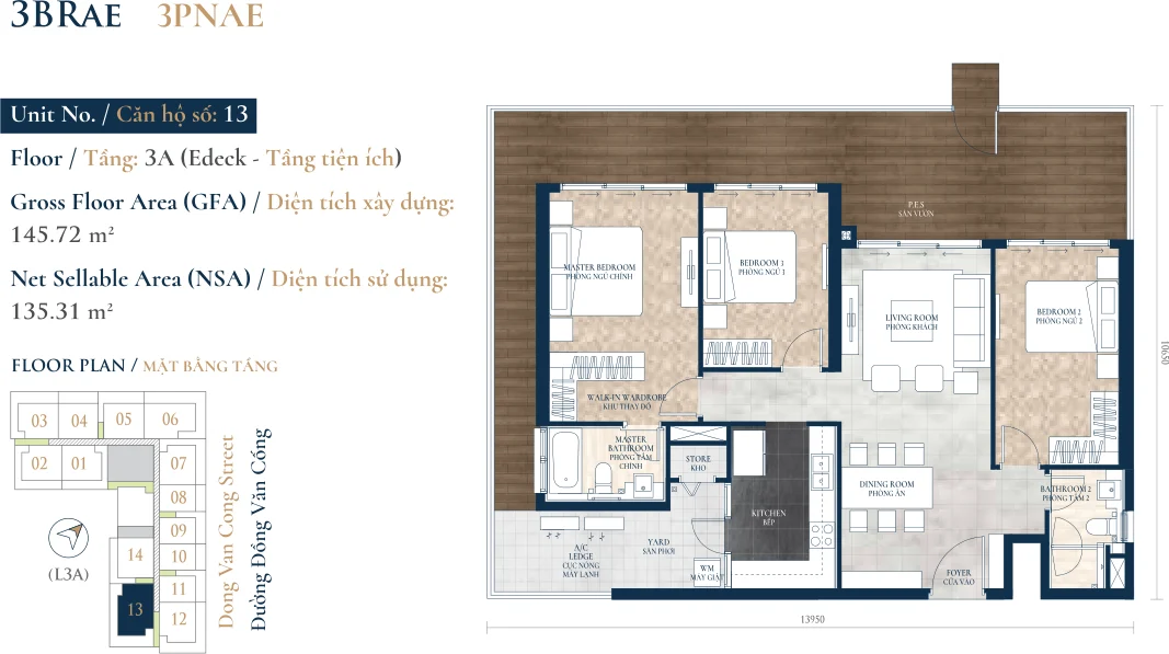 Mặt bằng căn sân vườn 3PNae