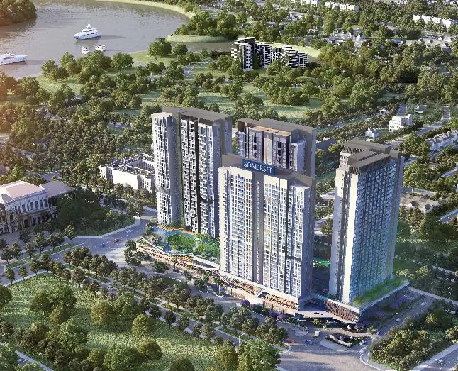 Phối cảnh toàn dự án nhìn từ trên cao, tòa Somerset ở giữa